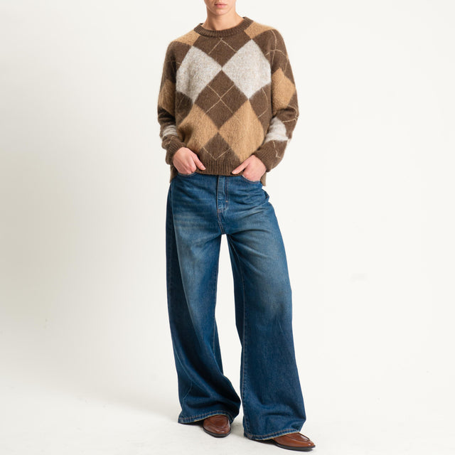 Tensione in-Maglia mohair rombi - cioccolato/camel/burro