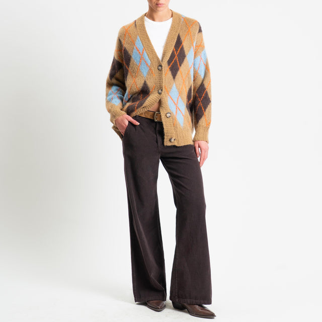 Tensione in-Cardigan rombi argyle misto alpaca - camel/moro/azzurro