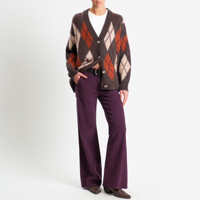 Tensione in-Cardigan rombi argyle misto alpaca - camel/moro/bruciato