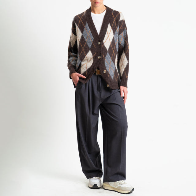 Tensione in-Cardigan rombi argyle misto alpaca - cioccolato/burro/grigio