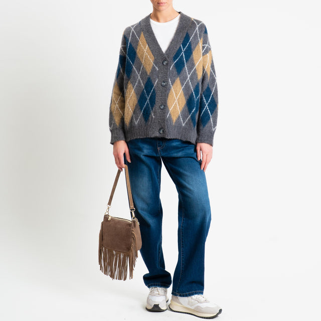 Tensione in-Cardigan rombi argyle misto alpaca - antracite/blu/camel