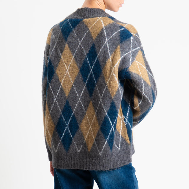 Tensione in-Cardigan rombi argyle misto alpaca - antracite/blu/camel