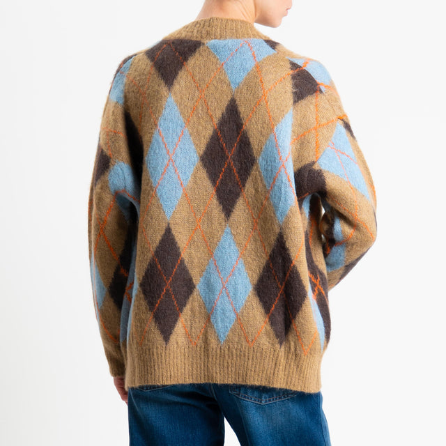 Tensione in-Cardigan rombi argyle misto alpaca - camel/moro/azzurro