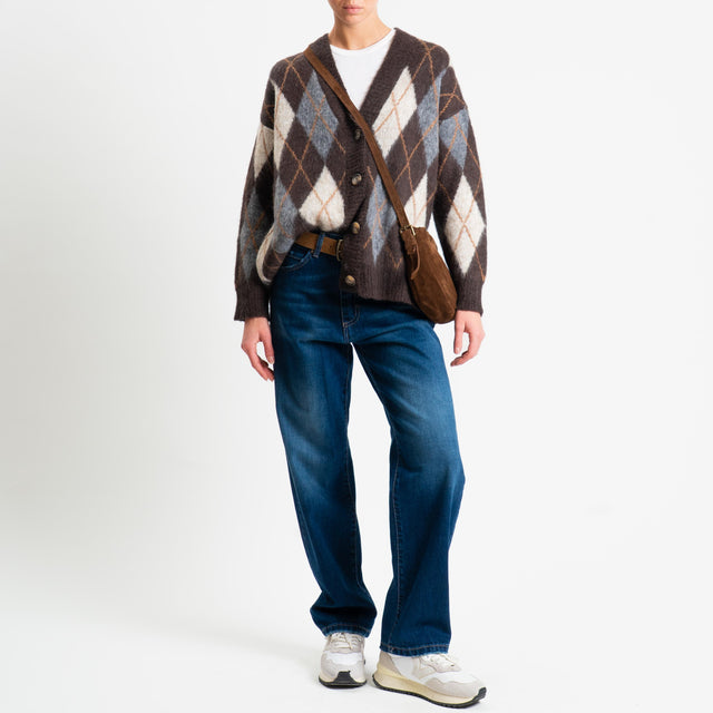 Tensione in-Cardigan rombi argyle misto alpaca - cioccolato/burro/grigio