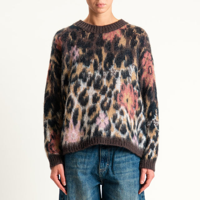 Tensione in- maglia misto alpaca animalier - rosa/moro/nero