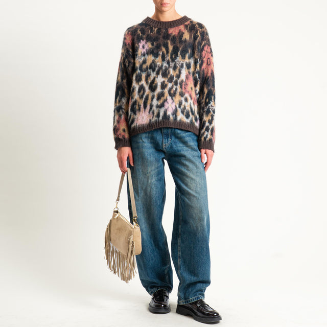 Tensione in- maglia misto alpaca animalier - rosa/moro/nero