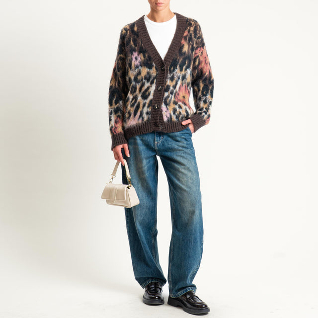 Tensione in- Cardigan misto alpaca animalier - rosa/moro/nero