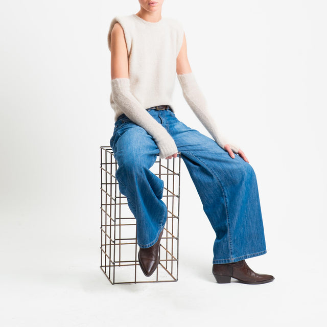 Tensione in-Maglia smanicata misto lana con spalline + manicotti - beige