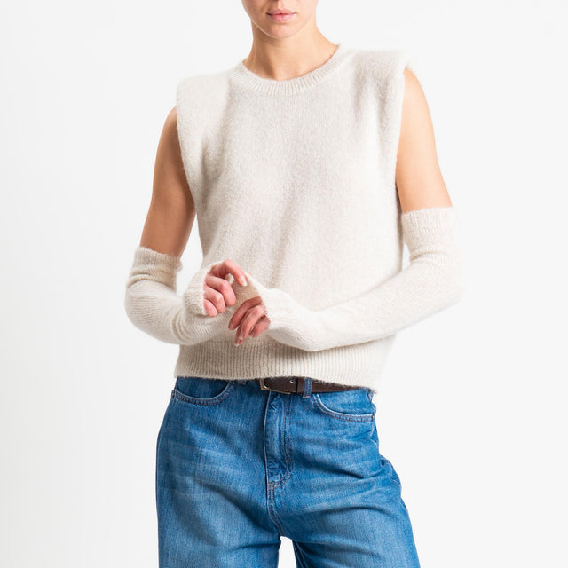 Tensione in-Maglia smanicata misto lana con spalline + manicotti - beige