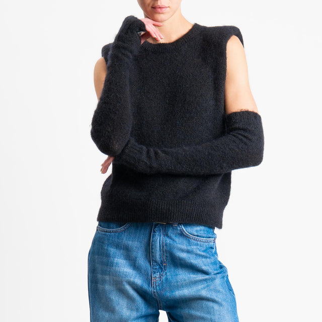 Tensione in-Maglia smanicata misto lana con spalline + manicotti - nero