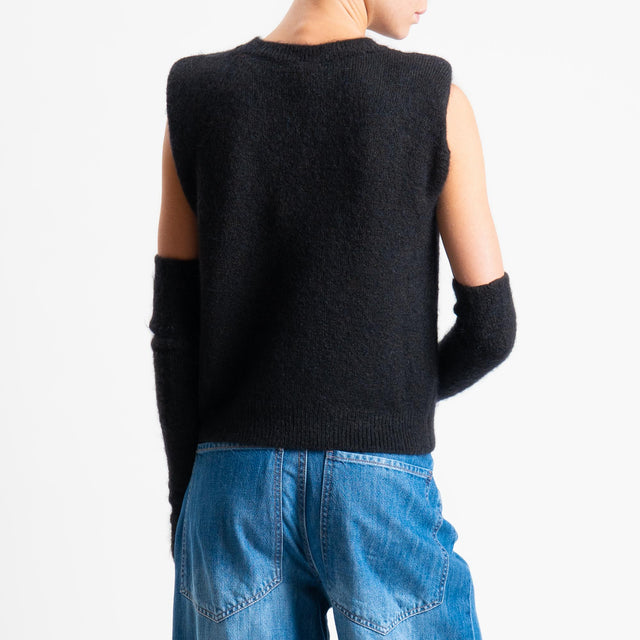 Tensione in-Maglia smanicata misto lana con spalline + manicotti - nero