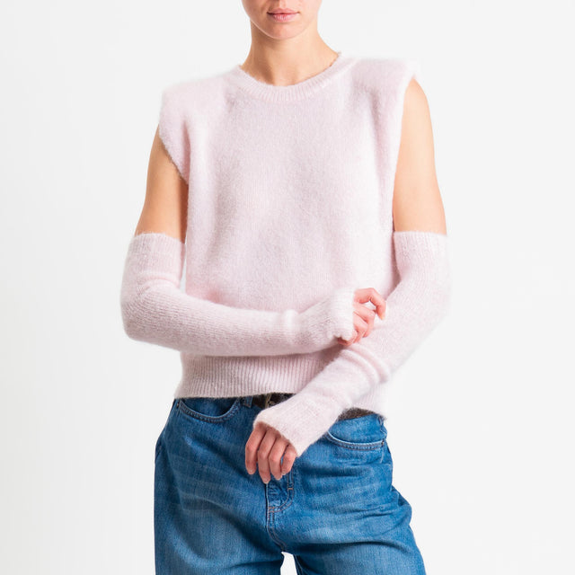 Tensione in-Maglia smanicata misto lana con spalline + manicotti - rosa
