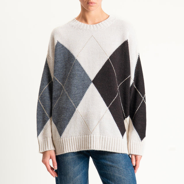 Tensione in-Maglia rombi misto alpaca - burro/grigio/moro