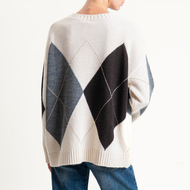 Tensione in-Maglia rombi misto alpaca - burro/grigio/moro