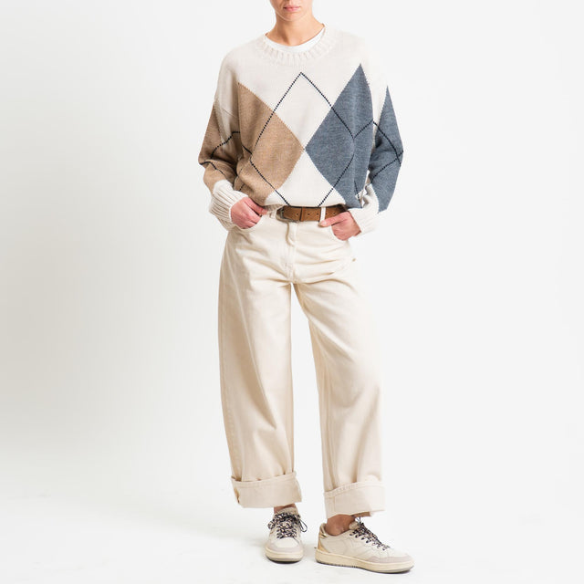 Tensione in-Maglia rombi misto alpaca - burro/camel/grigio