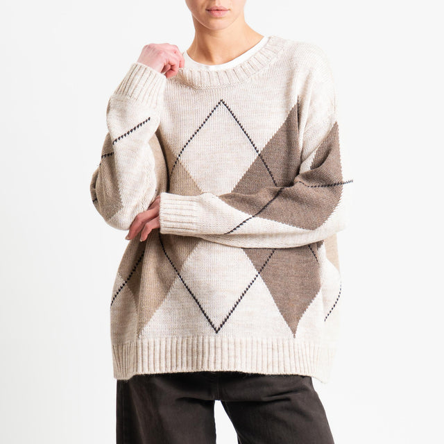 Tensione in-Maglia rombi misto alpaca - beige/sabbia/fango