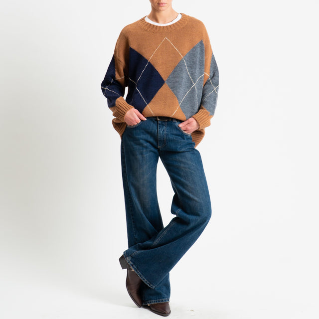 Tensione in-Maglia rombi misto alpaca - camel/blu/grigio