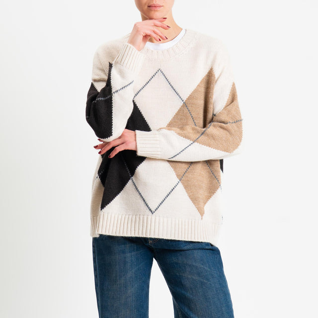 Tensione in-Maglia rombi misto alpaca - ecru/moro/camel/grigio