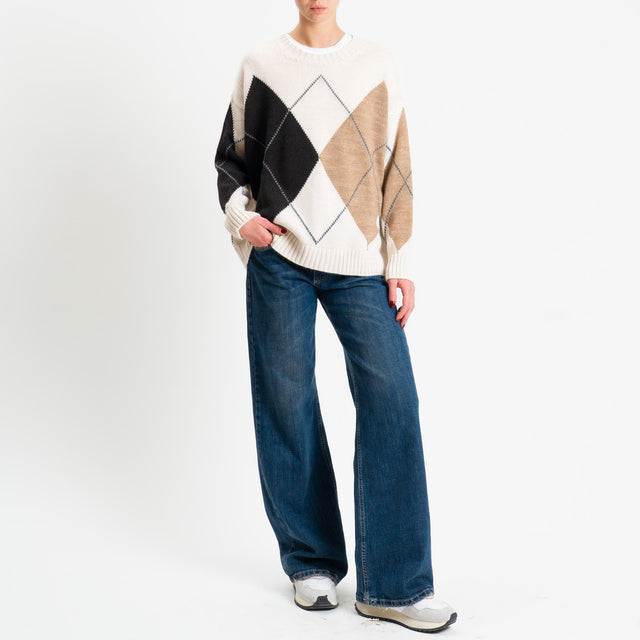 Tensione in-Maglia rombi misto alpaca - ecru/moro/camel/grigio