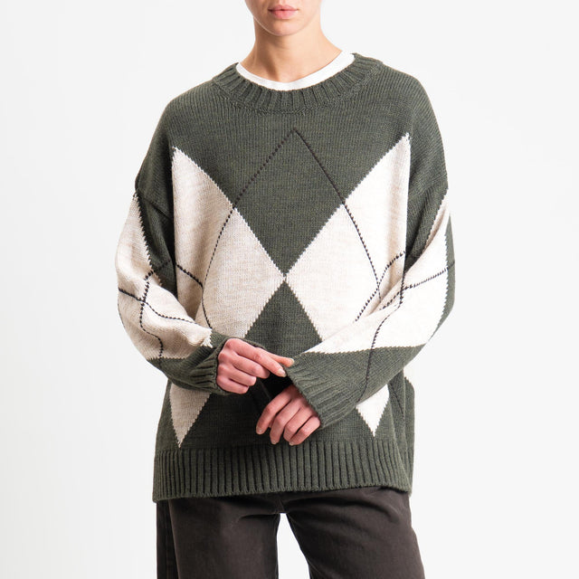 Tensione in-Maglia rombi misto alpaca - militare/beige/moro