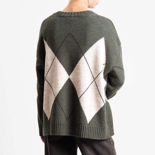 Tensione in-Maglia rombi misto alpaca - militare/beige/moro