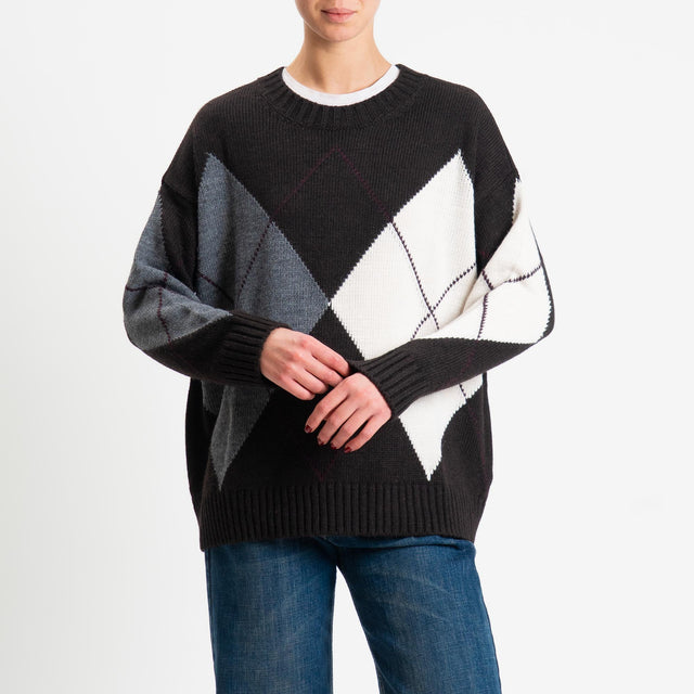 Tensione in-Maglia rombi misto alpaca - moro/burro/grigio/ciclamino