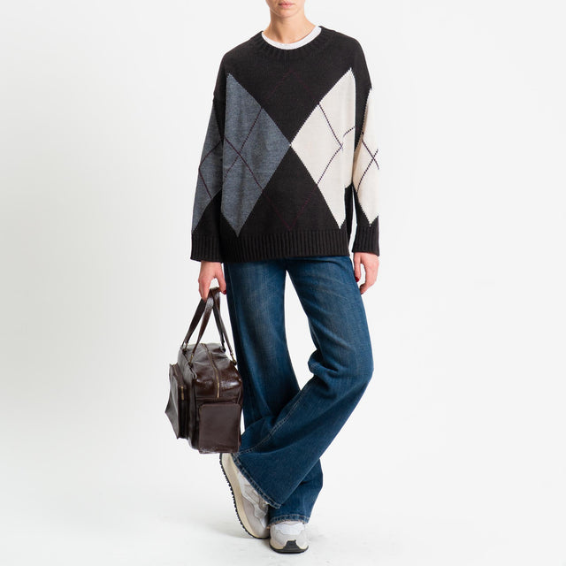 Tensione in-Maglia rombi misto alpaca - moro/burro/grigio/ciclamino