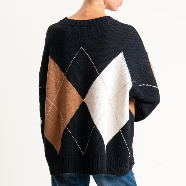 Tensione in-Maglia rombi misto alpaca - nero/camel/burro