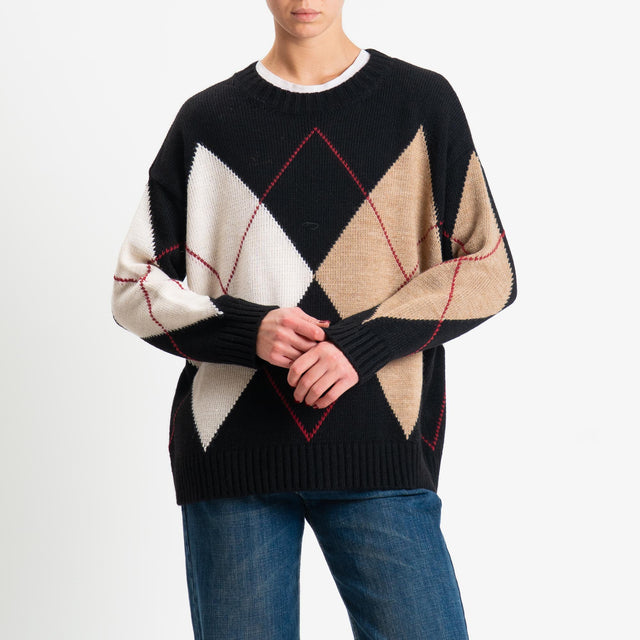 Tensione in-Maglia rombi misto alpaca - nero/camel/ecru/rosso