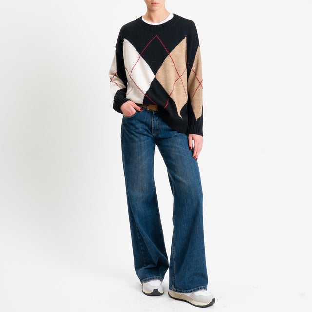 Tensione in-Maglia rombi misto alpaca - nero/camel/ecru/rosso