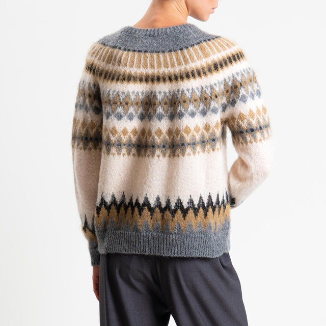 Tensione in-Maglia jacquard mohair fairisle - grigio/ecru/nero