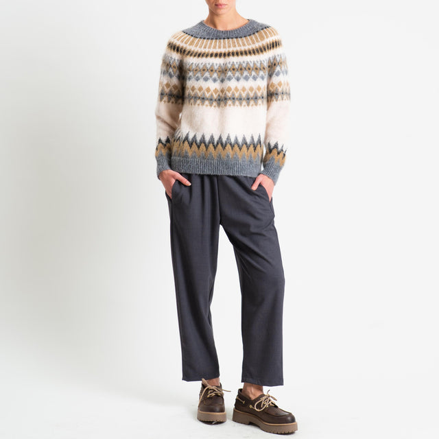 Tensione in-Maglia jacquard mohair fairisle - grigio/ecru/nero