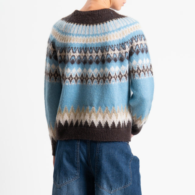 Tensione in-Maglia jacquard mohair fairisle - moro/ecru/azzurro