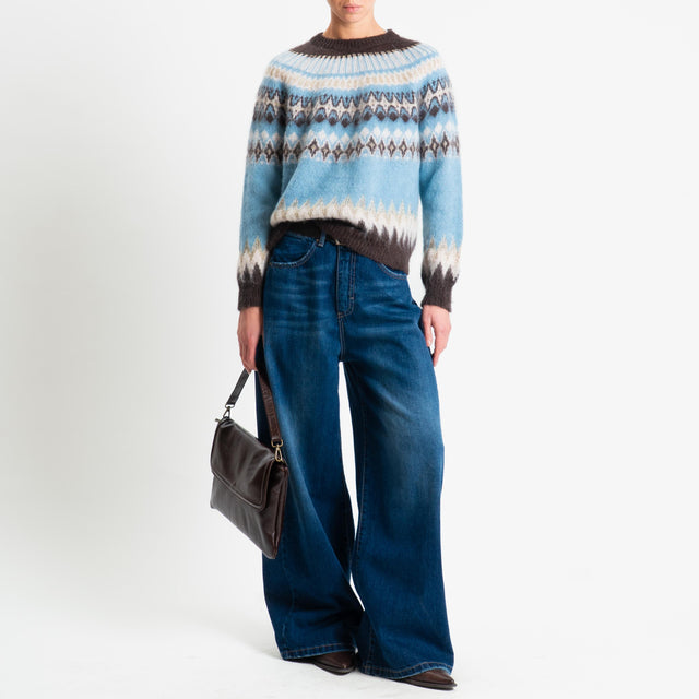 Tensione in-Maglia jacquard mohair fairisle - moro/ecru/azzurro