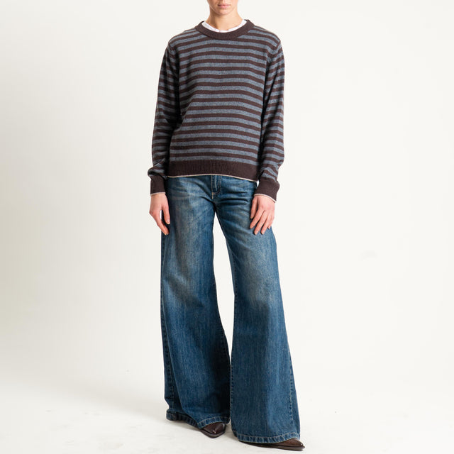 Tensione in-Maglia a righe misto cashmere - beige/antracite/moro