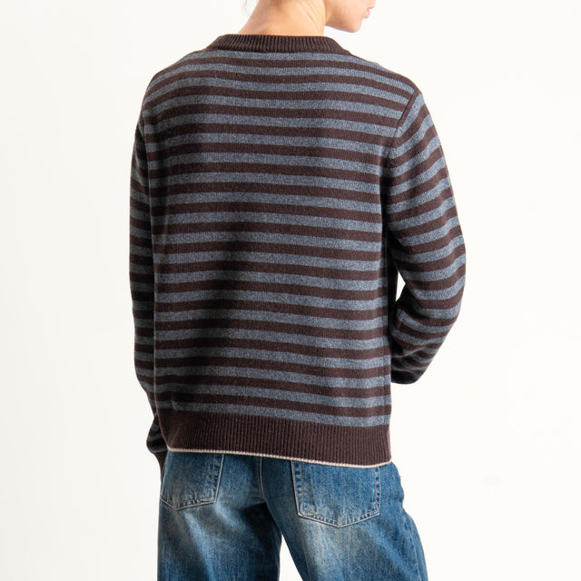 Tensione in-Maglia a righe misto cashmere - beige/antracite/moro