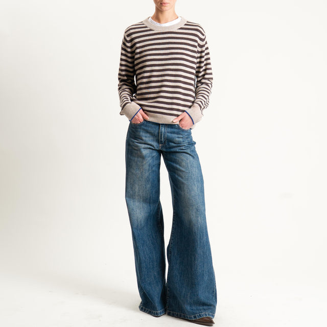 Tensione in-Maglia a righe misto cashmere - blu/moro/beige