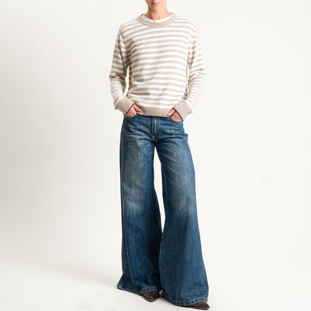 Tensione in-Maglia a righe misto cashmere - bordeaux/beige/panna