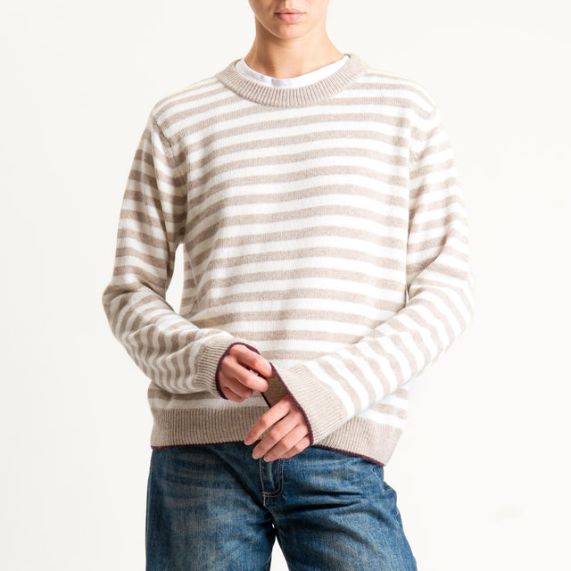 Tensione in-Maglia a righe misto cashmere - bordeaux/beige/panna