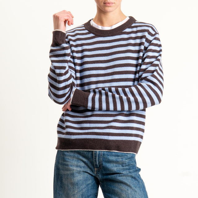 Tensione in-Maglia a righe misto cashmere - burro/celeste/moro