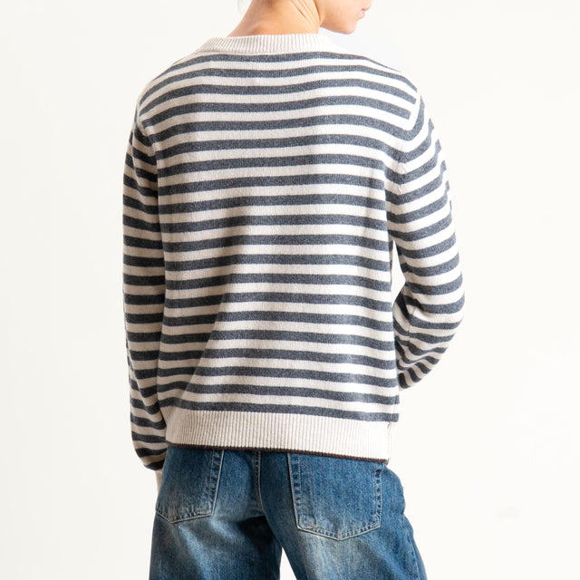 Tensione in-Maglia a righe misto cashmere - moro/antracite/burro