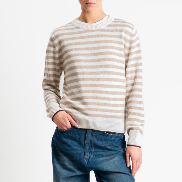 Tensione in-Maglia a righe misto cashmere - moro/panna/beige