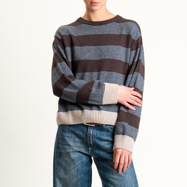 Tensione in-Maglia righe misto cashmere - beige/antracite/moro