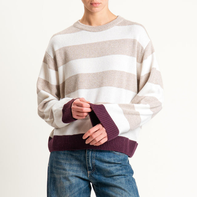 Tensione in-Maglia righe misto cashmere - bordeaux/beige/panna