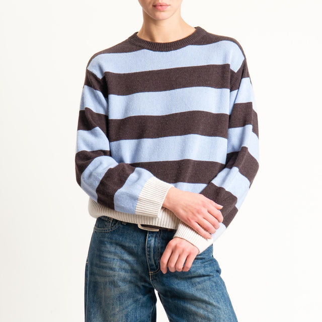 Tensione in-Maglia righe misto cashmere - burro/celeste/moro
