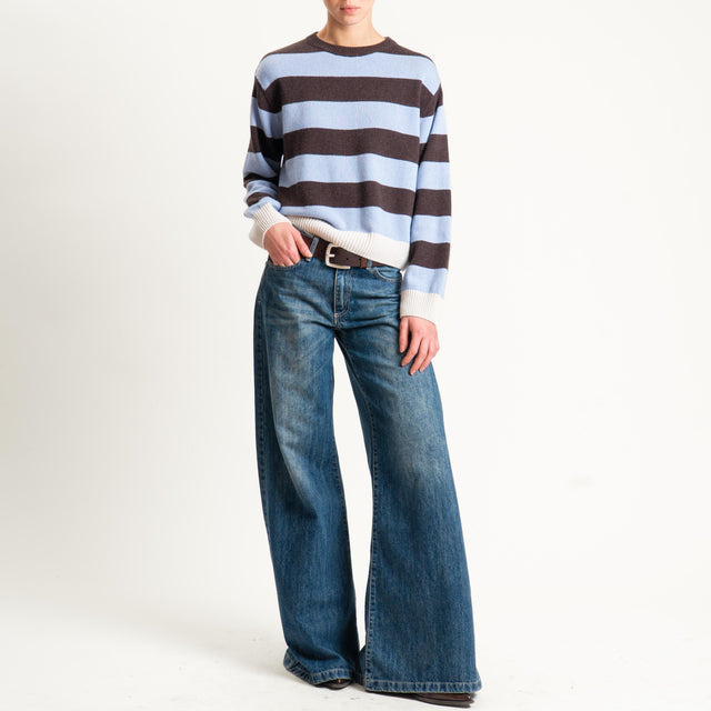 Tensione in-Maglia righe misto cashmere - burro/celeste/moro