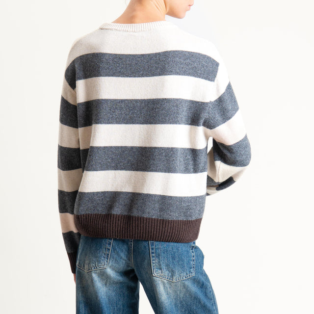 Tensione in-Maglia righe misto cashmere - moro/antracite/burro