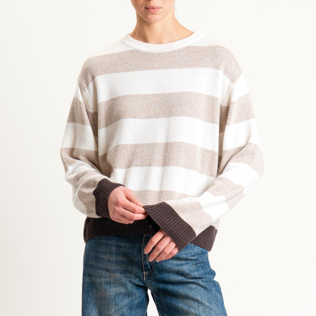 Tensione in-Maglia righe misto cashmere - moro/panna/beige