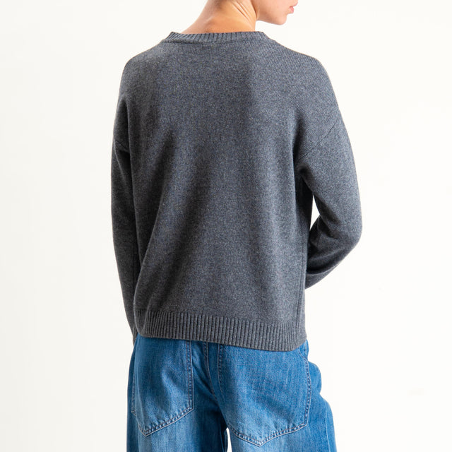 Tensione in-Maglia girocollo rombi argyle misto cashmere - antracite/vino/beige