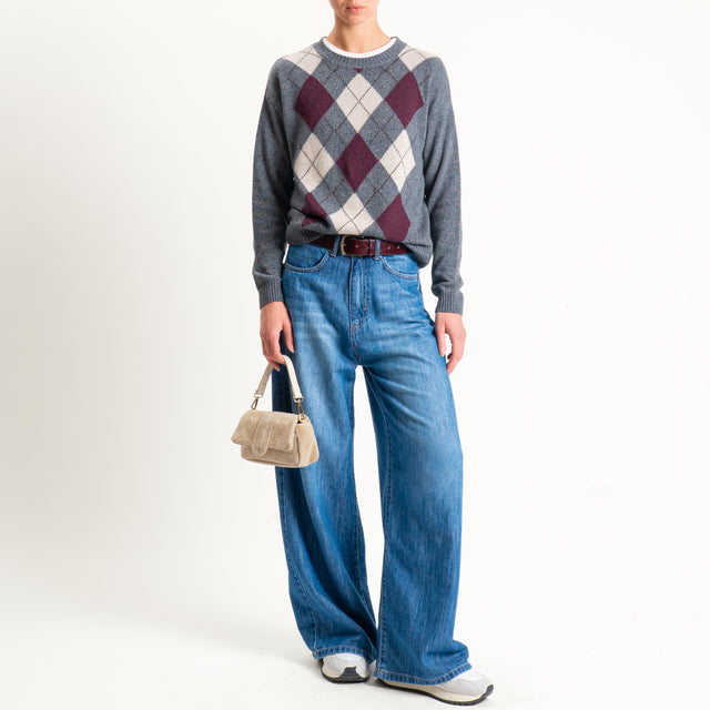 Tensione in-Maglia rombi misto cashmere - antracite/vino/beige